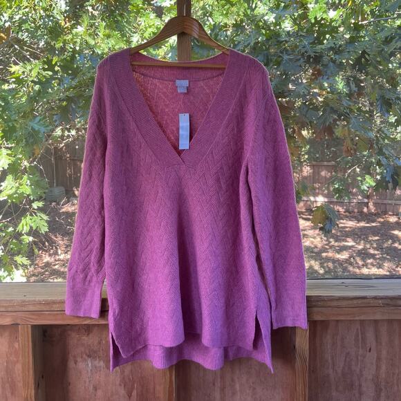 Chico's Women's Herringbone Textured Tunic Sweater Roseberry Size XL. NEW - Picture 1 of 8
